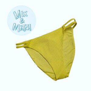 Lemon Yellow Mid Rise Ribbed Bikini Bottom